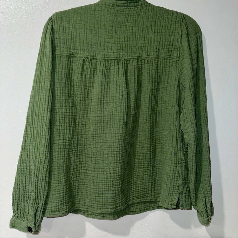 J.Crew Women's S Soft Gauze LS Fresco Top Popover Utility Green Retail $89 Boho - Picture 5 of 5